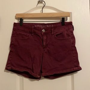 burgundy high rise super stretch shorts